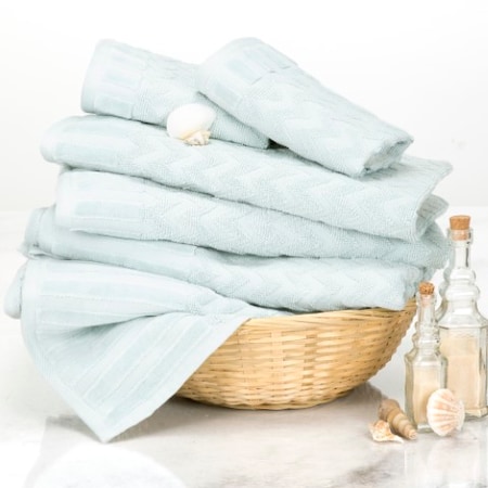6-Piece Cotton Deluxe Plush Bath Towel Set, Chevron Pattern Spa Luxury Decorative Towels  (Seafoam)